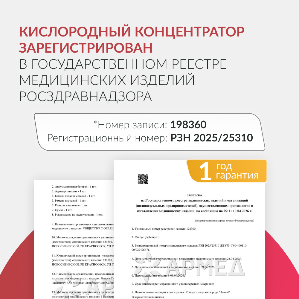 Концентратор кислорода Армед F1 <span>Портативный</span>